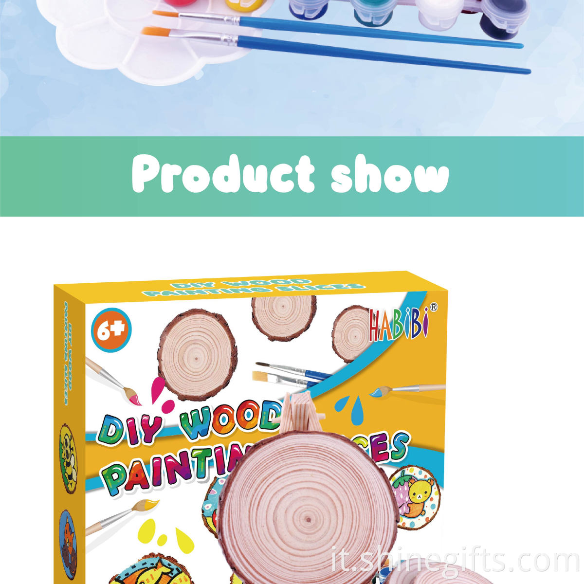 Pretty Design Kids Toy Set Craft Painting Round Natural Pine Wooden Slices Kids Painting